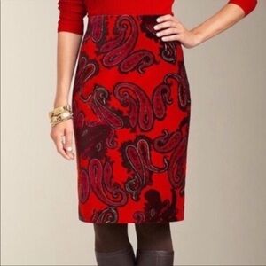 🔴 5 for $25! Talbots Pencil Skirt Paisley Velvet Orange Red‎ Zip Women’s Sz 2